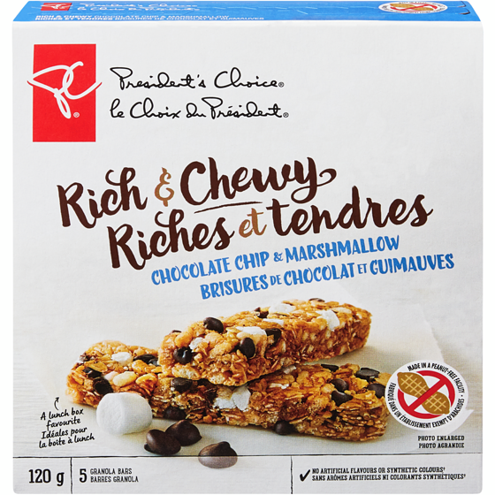 le Choix du Président Barres granola tendres et riches aux brisures de chocolat et guimauves 120 g, 2,08 $/100g