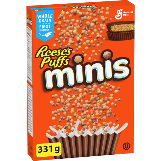 General Mills Reese's Puffs Minis Breakfast Cereal, Peanut Butter Chocolate, Whole Grains 331 g, $1.36/100g
