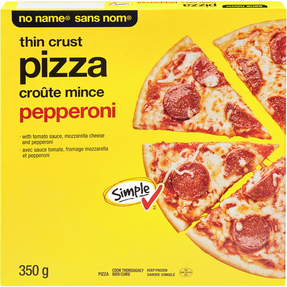 No Name Thin Crust Pepperoni Pizza 350 g, $0.95/100g