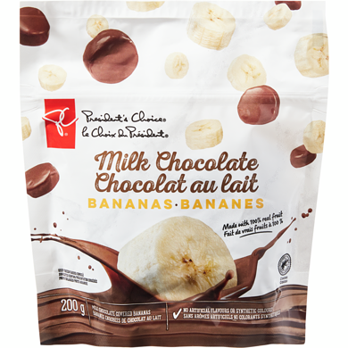 President's Choice Milk Chocolate Covered Bananas 200 g, $2.75/100g
