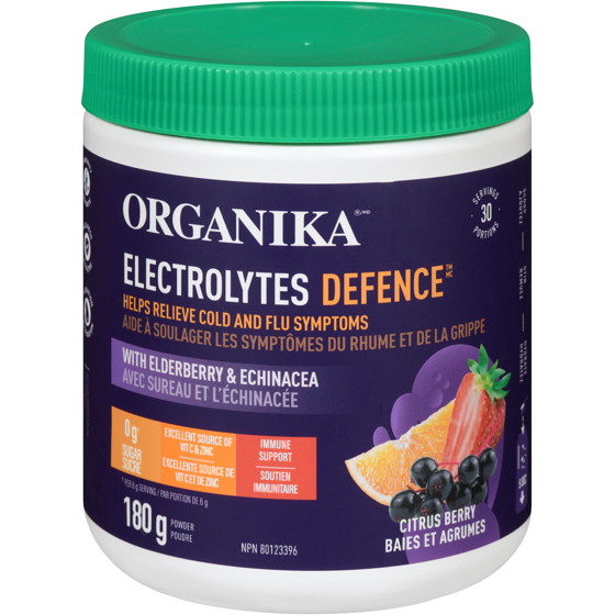 Organika Electrolytes defence poudre baies et agrumes 180 g, 21,11 $/100g