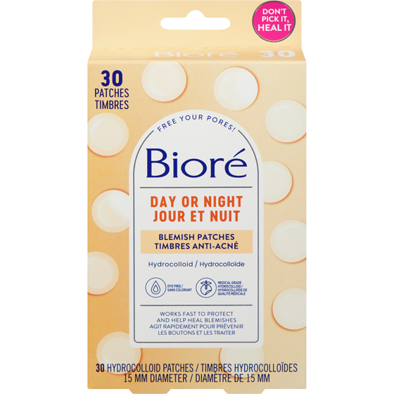 Biore Day or Night Pimple Patches, Hydrocolloid Patches to Cover & Reduce Blemishes| Dye Free, 30 count 30 ea, $0.60/1ea