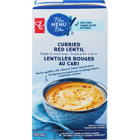 PC Blue Menu Curried Red Lentil Ready-to-Serve Soup 500 ml, $0.60/100ml