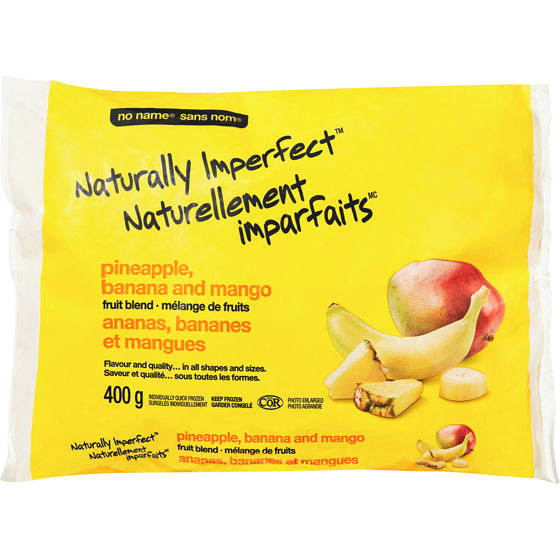 Sans Nom Mélange de fruits ananas, bananes et mangues Naturellement imparfaits 400 g, 0,75 $/100g