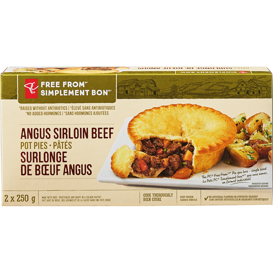 President's Choice Free From Angus Sirloin Beef Pot Pies 500 g, $2.20/100g