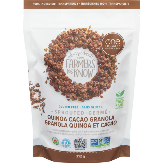 One Degree Granola quinoa et cacao germé 312 g, 3,20 $/100g
