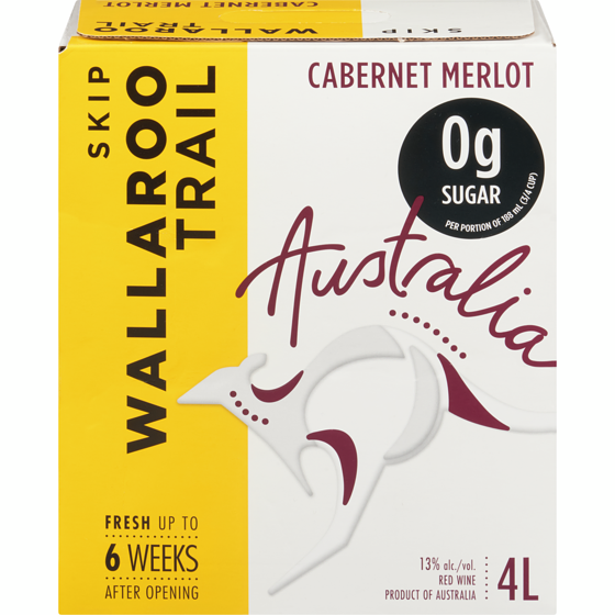 Wallaroo Trail Cabernet Merlot (ID required at pick-up) 4 l, $1.10/100ml