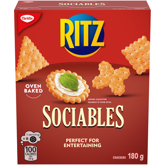 Christie RITZ Sociables Crackers, 4 unique cracker shapes, Eat on its own or topped 180 g, $1.55/100g