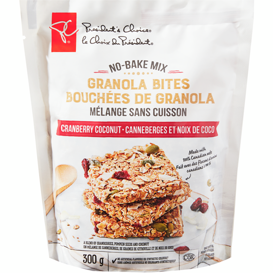 President's Choice No Bake Mix Cranberry Coconut Granola Bites 300 g, $1.83/100g