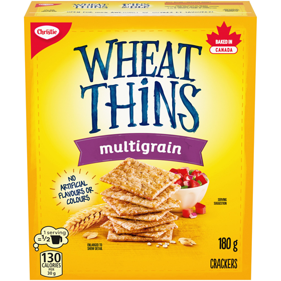 Christie WHEAT THINS Multigrain Crackers, Baked with the goodness of wheat 180 g, $2.38/100g