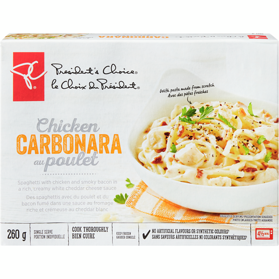 President's Choice Chicken Carbonara 260 g, $1.53/100g