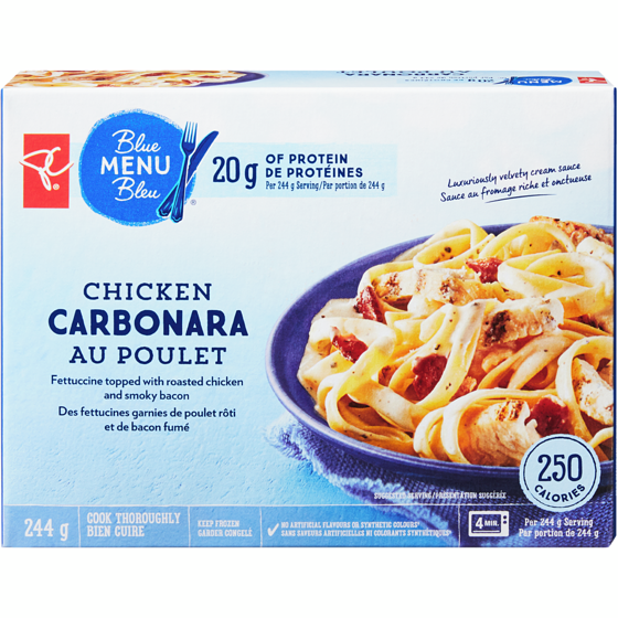 PC Menu Bleu Carbonara au poulet 244 g, 2,05 $/100g