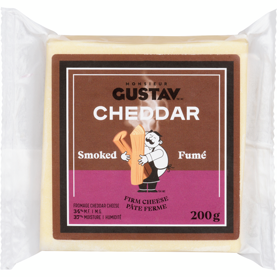 Monsieur Gustav Fromage Cheddar Fumé 200 g, 4,25 $/100g