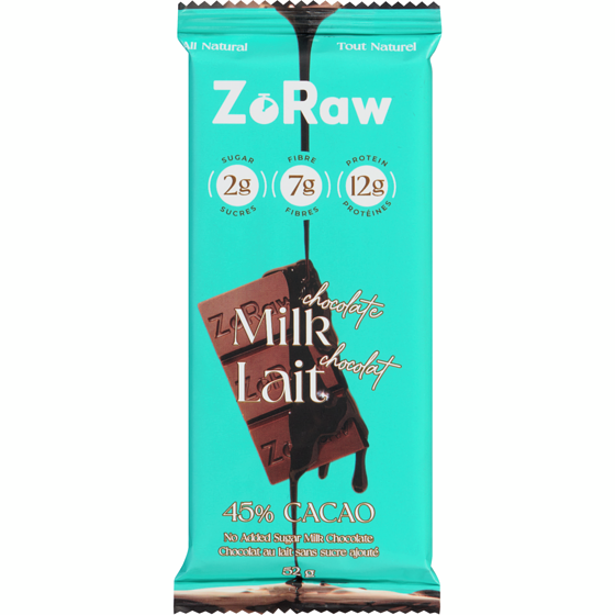 ZoRaw Milk Chocolate Bar With Protein 52 g, $9.21/100g