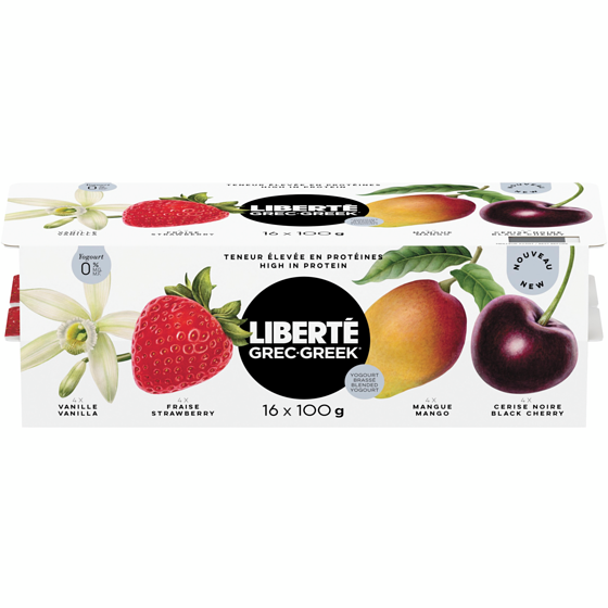 Liberte Greek 0% Yogurt 16-Pack, Assorted, High Protein and Probiotics 1.6 kg, $1.06/100g