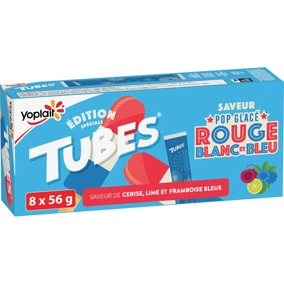 Yoplait 1% de tubes de yaourt, édition spéciale saveur de cerise, lime et framboise bleue, collations pour enfants 448 g, 0,78 $/100g