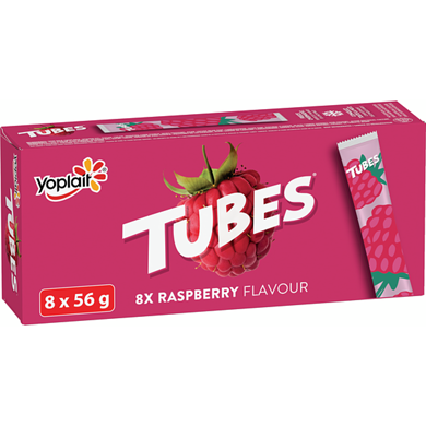Yoplait Tubes yogourt saveur de framboise 1% m.g. 448 g, 0,56 $/100g