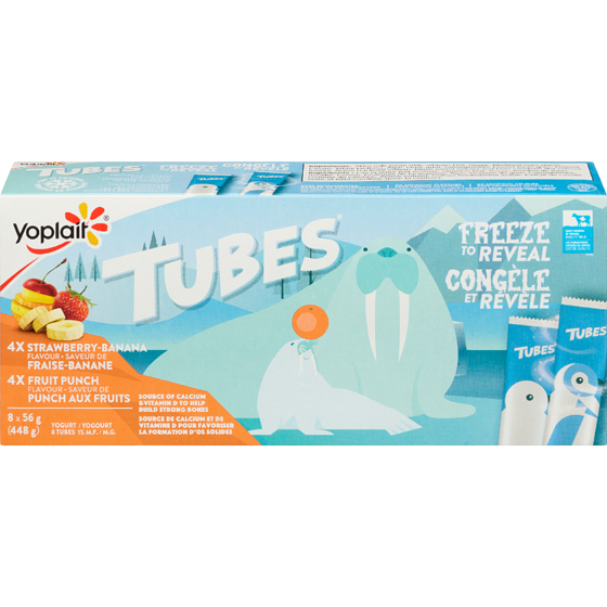 Yoplait Tubes yogourt 1% m.g. fraise et banane, punch aux fruits 448 g, 0,78 $/100g