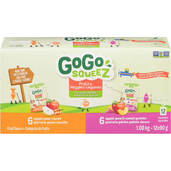 GoGo Squeez Sauce aux fruits Fruitz & Veggiez, faite à 100 % de fruits, paq. de 12 1.08 kg, 1,06 $/100g
