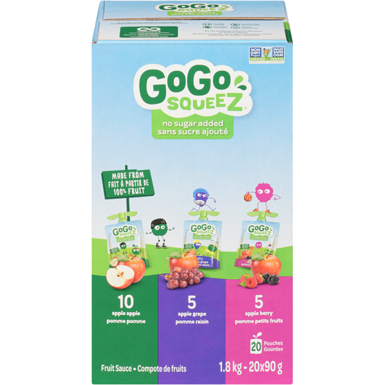 GoGo Squeez Compote de fruits paquet variétés (pomme, raisin, baies) 20x90.0 g, 0,97 $/100g