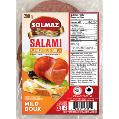 Solmaz Halal Mild Salami All Beef 200 g, $3.50/100g