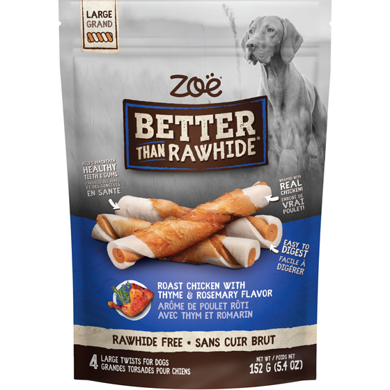 Zoe Better Than Rawhide Large Twists For Dogs Rawhide Free Roast Chicken With Thyme And Rosemary Flavor 152 g, $5.26/100g