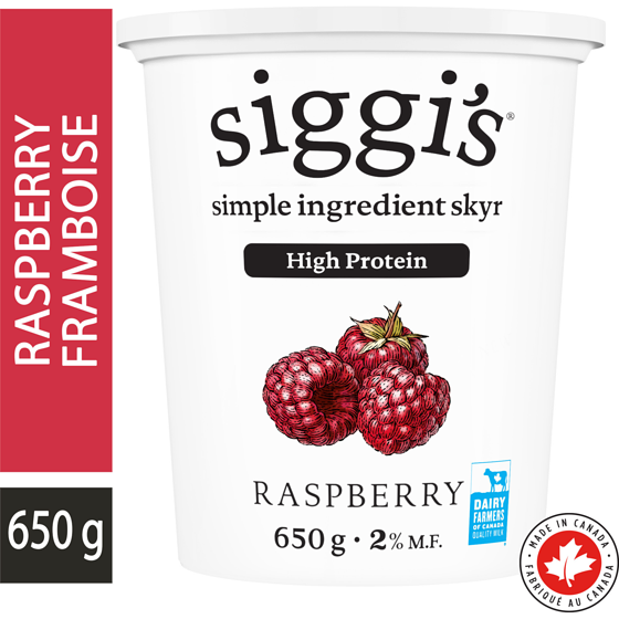 siggi’s Yogourt skyr framboise 2 % 650 g, 1,00 $/100g