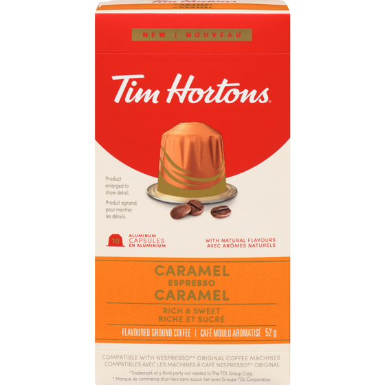 Tim Hortons Flavoured Ground Coffee Caramel Espresso 10 ea, $0.90/1ea