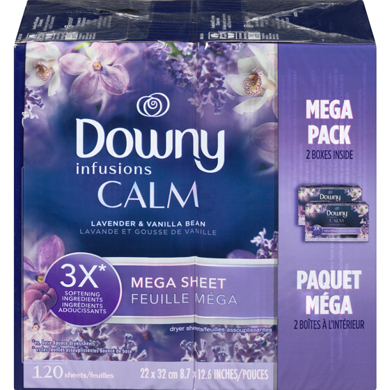 Downy Infusions Mega Dryer Sheets, Laundry Fabric Softener, CALM, Lavender and Vanilla Bean, 120 Count 120 ea, $0.11/1ea
