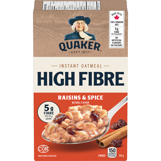 Quaker High Fibre Raisins & Spice Instant Oatmeal 344 g, $1.31/100g