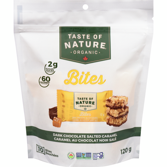 Taste of Nature Organic Bites Dark Chocolate Salted Caramel 120 g, $4.58/100g