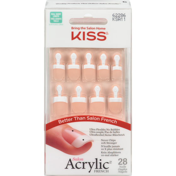 Kiss Salon Acrylic French Real Short Length 28 Nails 1 ea, $15.99/1ea