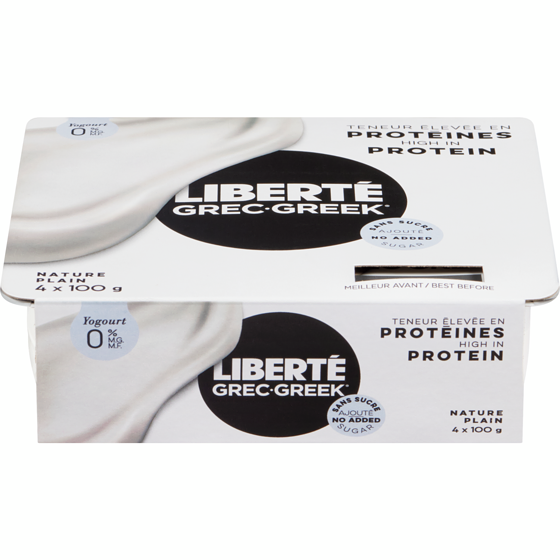 Liberte Greek 0% Yogurt 4-Pack, Plain, High Protein and Probiotics 400 g, $1.25/100g