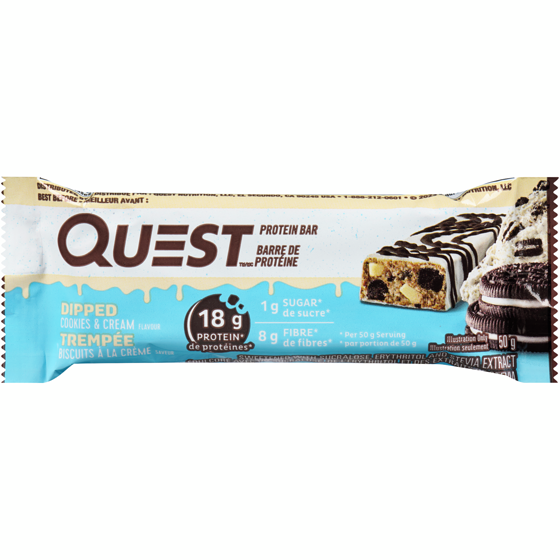 Questbar Protein Bar Dipped Cookies & Cream 50 g, $12.58/100g