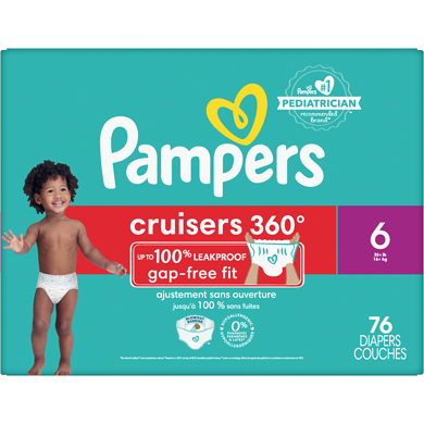 Pampers Couches Cruisers 360°, taille 6, 76 unités 76 ea, 0,55 $/1ch