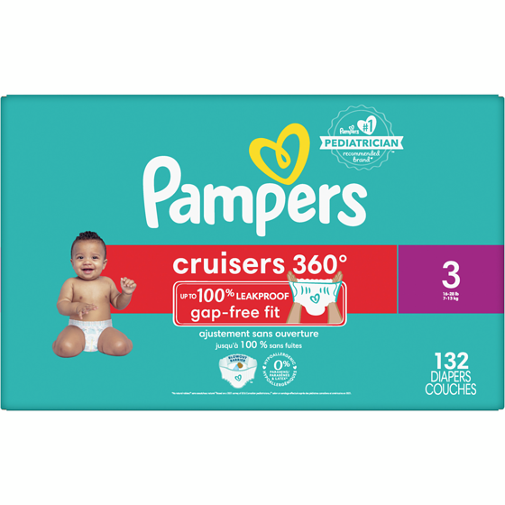 Pampers Couches Cruisers 360, taille 3, 132 couches 132 ea, 0,32 $/1ch