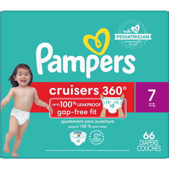 Pampers Couches Cruisers 360°, taille 7, 66 unités 66 ea, 0,70 $/1ch