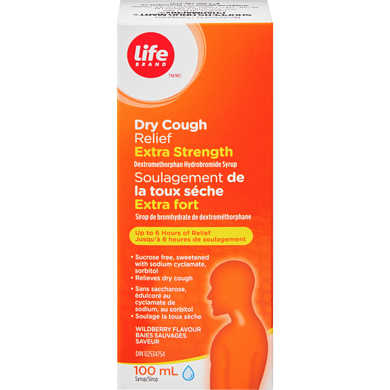 Life Sirop pour le soulagement de la toux sèche extra fort, saveur de baies sauvages 100 ml, 6,49 $/100ml