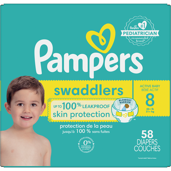 Pampers Swaddlers Diapers, Size S8, 58 Count 58 ea, $0.74/1ea