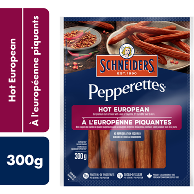 Schneiders Pepperettes Sausage Sticks, Hot European 300 g, $4.00/100g