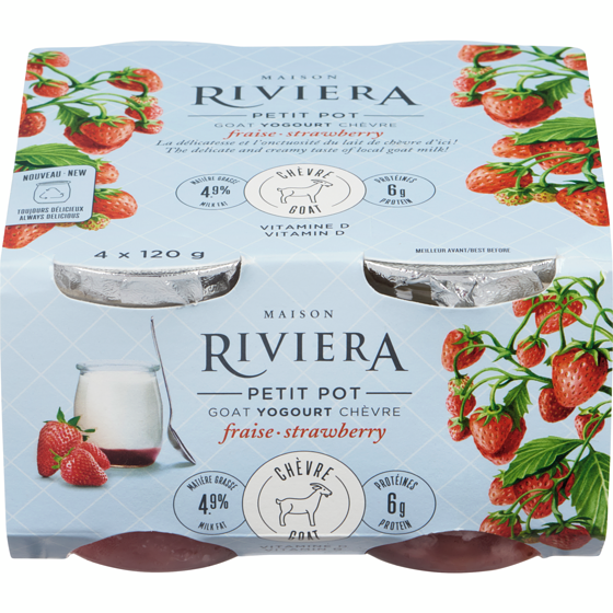 Riviera Petit Pot Goat Yogurt, Strawberry 4x120.0 g, $1.66/100g
