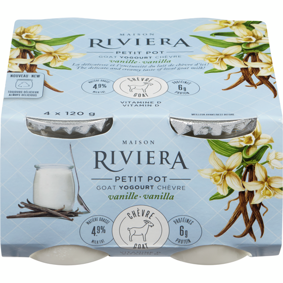 Riviera Petit Pot Goat Yogurt, Vanilla 4x120.0 g, $1.66/100g