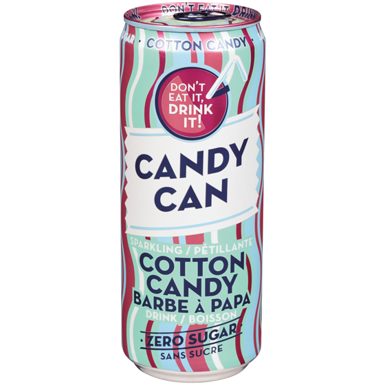 Candy Can Boisson pétillante, barbe à papa, sans sucre 330 ml, 0,76 $/100ml