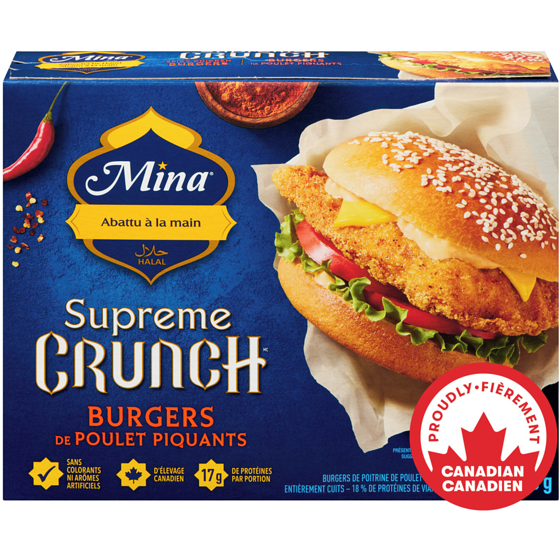 Mina Burgers de poulet piquants halal Supreme CrunchMC 600 g, 2,50 $/100g