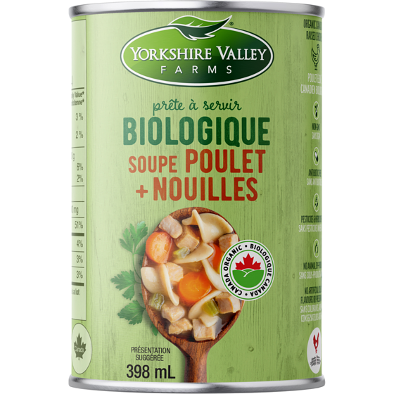 Yorkshire Valley Farms Biologique soupe poulet et nouilles, , Prête à Servir. 398 ml, 1,63 $/100ml