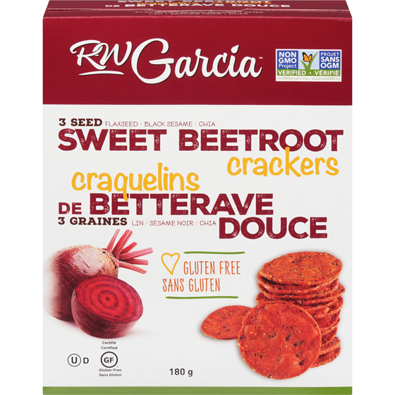 RW Garcia Sweet Beetroot Crackers 3 Seed Flaxseed Black Sesame Chia 180 g, $38.89/100g