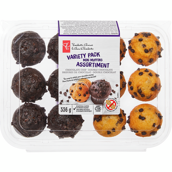 President's Choice Mini Muffins, Chocolate & Double Chocolate 336 g, $1.79/100g