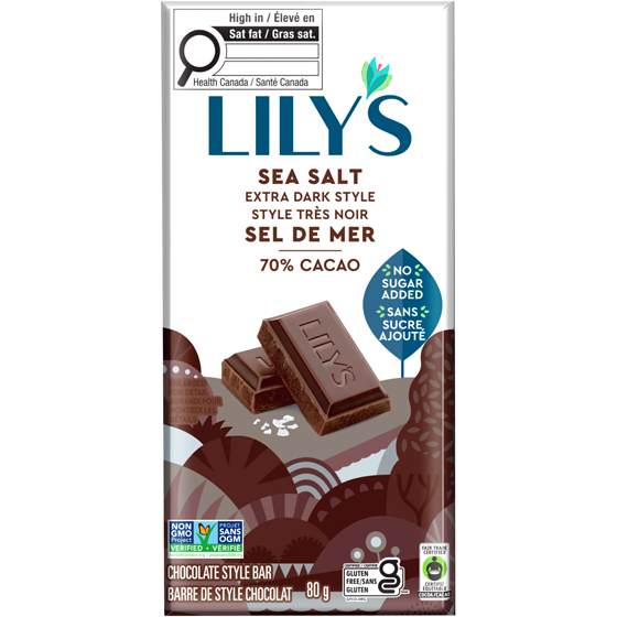 Lily's Sweet's Chocolate Style Bar Sea Salt Extra Dark Chocolate Style 80 g, $8.11/100g