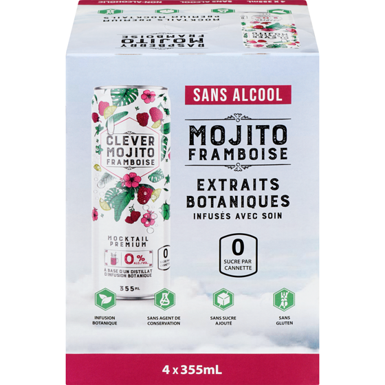 Clever Mocktails Mojito framboise sans alcool 4x355.0 ml, 0,56 $/100ml