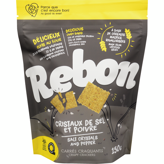 Rebon Upcycled Malted Grain Crackers Salt Crystals And Pepper 150 g, $2.86/100g